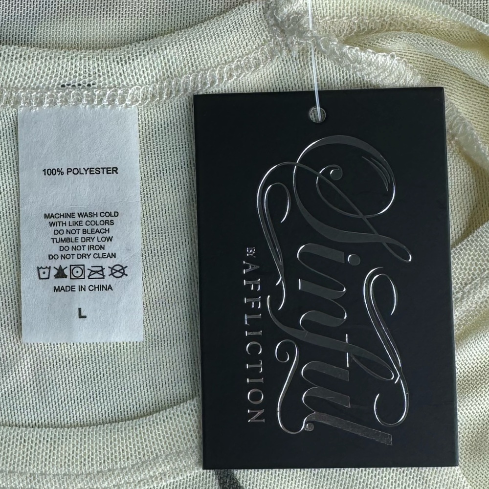 Sinful By Affliction Sheer Short Sleeve T-Shirt - Yellow - XS / L - NWT - Picture 8 of 8